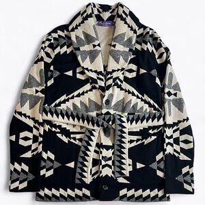 Ralph Lauren Purple Label Sweater Black and Cream Geometric Cashmere Jacket